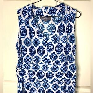 Jessica London Maxi Dress, Blue & White Geometric Pattern Size 12W, Bohemian